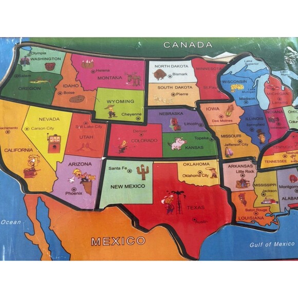 Wooden USA Map Puzzle for Kids 46 PCS United States Puzzle With Capitols 2009 - Picture 3 of 10